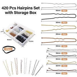 alwaiiz 420 Piece Hair Pins Set, Metal Wave Shape Hair Clips, Bobby Pins, U Hair Clips, Hair Scrunchie with Storage Box, for Girls, Children, Hairdressers