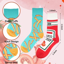 COM4SPORT Fun Socks for Women,6 Pairs Womens Novelty Socks Ketchup French Fries Personality AB Socks Food Theme Funny Crew Socks Gifts for Women Girl