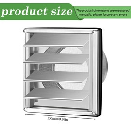 PRITOK Ventilation grille, stainless steel, 100 mm, air grille with backflow flap, weather protection grille stainless steel with movable slats, external outlet grille