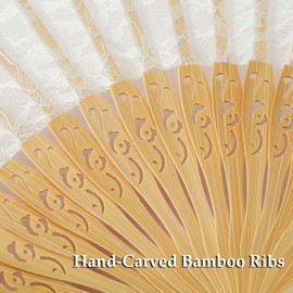 GeGeYa Silk Lace Folding Fan,Carved Bamboo Ribs Hand Fan Foldable with Tassel and Pouch,Chinese Fan for Bridal Accessory,Wedding Guest,Bridesmaid Gift,Party,Dancing,Decoration (White)