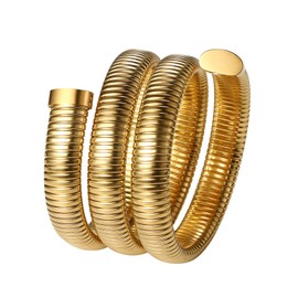 Oidea 14K Gold Plated Bracelets for Women: 12MM Wide Chunky Wrap Layered Snake Bracelet Arm Cuff Bangle Stainless Steel Stretch Bracelet Jewelry Gifts