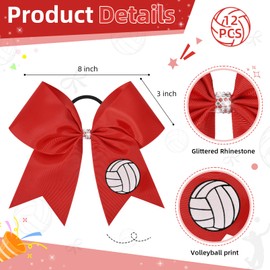 12 PCS Volleyball Cheer Bows 8" Large Hair Bows Ponytail Holders for Girls Cheerleader Sports Team Spirit Accessories Game Day School Party Handmade Glitter Streamer Hair Ribbons Bulk