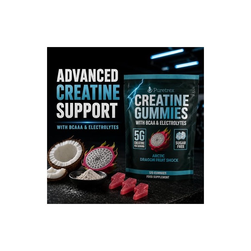 Puretrex Creatine Monohydrate Gummies 5000mg, Sugar Free Formula, 120 Count