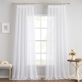 EMEMA Set of 2 Sheer Voile Curtains with Ruffle Tape, Transparent Voile Curtain, Polyester, Transparent, Living Room, Airy Decorative Curtain for Bedroom, 140 x 245 cm (W x H), White