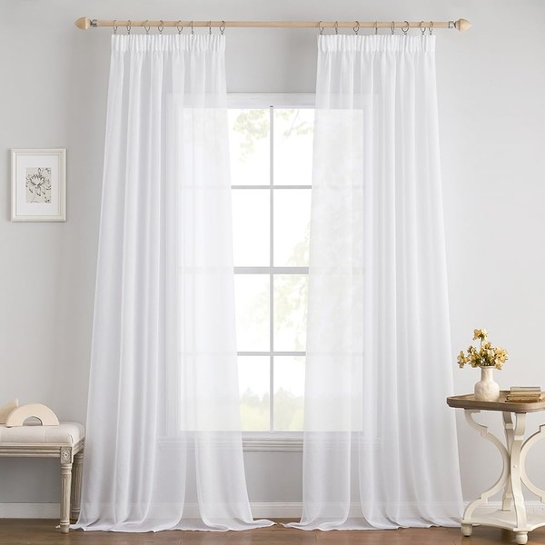 EMEMA Set of 2 Sheer Voile Curtains with Ruffle Tape,