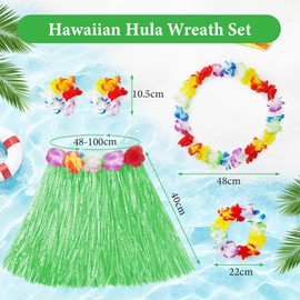 Aomig Hawaiian Theme Party Costume Set Skirt, Hawaiian Grass Hula Skirt Sets, 40 cm Long Hawaiian Grass Skirt with Necklace Bracelets Hair Flower Grass Skirts for Cheerleading Beach Parties Easter (Green)