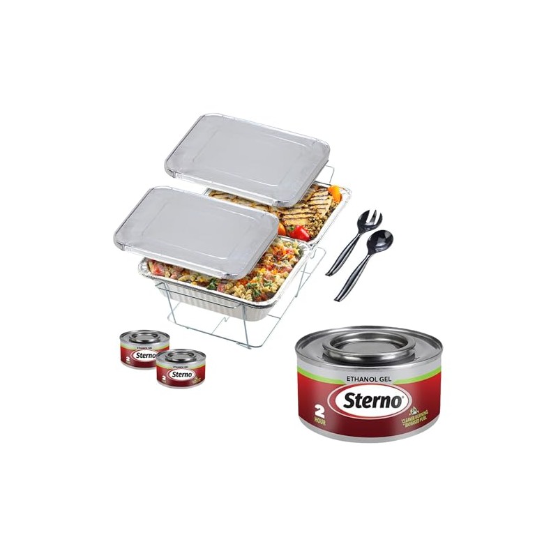 Sterno Chafing Dish Buffet Set with Lids, 2 Ethanol Fuel