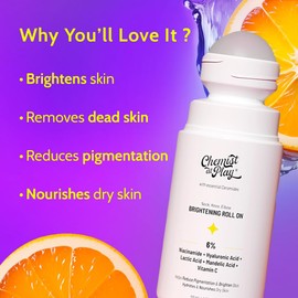 Chemist at Play Roll On Serum For Neck, Knee & Elbow With 6% Vitamin C+ Hyaluronic Acid + AHAs + Niacinamide + Ceramides | Exfoliates, Removes Pigmentation, and Hydrates Dry Skin | 1.4 fl oz.