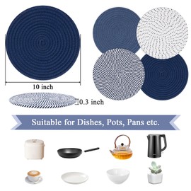 SHACOS Salvamanteles de 10 pulgadas para platos calientes, 4 alfombrillas de algodón para cocina, almohadillas para orejas calientes para encimeras y mesa, soportes resistentes al calor para ollas y