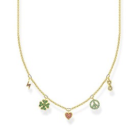 THOMAS SABO KE2123-488-7-L42V Women's Necklace with Colourful Symbols 925 Sterling Silver 750 Yellow Gold Plating with Zirconia Length 38 cm - 42 cm, Silver, Cubic Zirconia