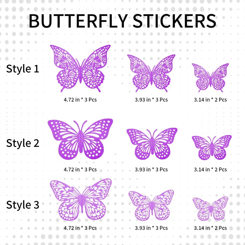 Butterfly Wall Decal,24 PCS Purpler Butterfly, Butterfly Party Decorations, Room