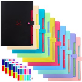 10PCS Expanding File Folders,A4 Letter Size Accordion Document Organizer,Plastic 5 Pocket Accordion Folder,Expandable File Folder with Snap Closure,120 Labels in 12 Colors for School Office Supplies
