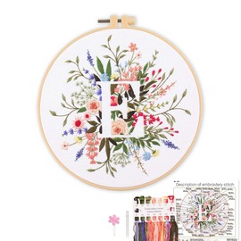 REEWISLY Embroidery Kit for Letter A,Embroidery Starter Kit Letter A Pattern,1 Plastic Embroidery Hoops,Color Threads,Instructions and Needles,DIY Adults Embroidery, Video Teaching
