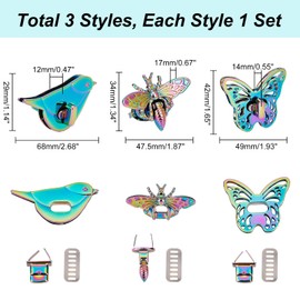 WADORN 3 Sets Wallet Twist Lock Clip Hardware Purse Clutch Clasp Metal Handbag Twist Lock Clasp Butterfly / Bee / Bird Shape DIY Craft Accessories