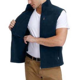 MOHEEN Men's Windproof Soft Fleece Vest Outdoor Full Zip Sleeveless Jacket with Pockets Navy XXL