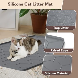 Garoopion Cat Litter Box Mat, Large 34" X 22" Cat Litter Mat, Waterproof Silicone Pad for Floor, Dark Gray