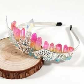 Soulnioi Healing Crystal Natural Electroplated Seven Chakra Crystal Irregular Crystal with Wing Headband for Birthday Wedding Party Gift