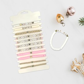 Bridal Shower Decorations, Bachelorette Party Favors, 11 Pcs Pink Bride Tribe Clay Bead Bracelet Preppy Bracelet Stretch for Women Wedding Boho Disc Party Beach Wedding Gift Supplies (White & Pink