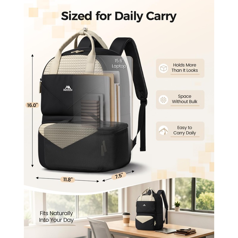 MATEIN CLASSIC Womens Lunch Box Backpack for Work, Insulated Lunch