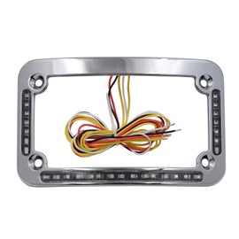 XKMT-"All-In-One" LED Curved License Plate Frame w/Dual LED Brake OR Turns - Chrome Finish Compatible with Any Motorcycle [P/N: MT294-007-CD]
