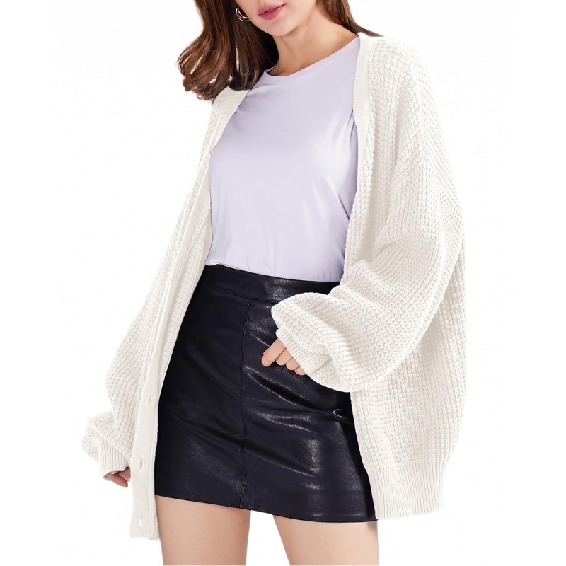 QUALFORT Cardigan Sweaters for Women 100% Cotton Button-Down Oversized Knit