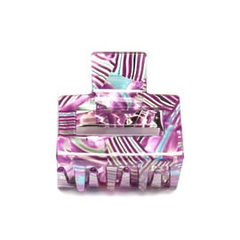 QinGoo Small Hair Clip, Square Hair Clip, Hair Clip, Hair Accessories, Cute, Ladies, Korean, 1 Piece (5 x 3.7 cm, Purple Stripe)