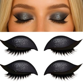 Kinretixia 2 Pairs Eyeshadow and Eyelash Stickers, Lazy Eye Shadow Eyelash Patch, 2-in-1 Reusable Eyeshadow and Eyelash Makeup Stickers (Black)