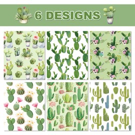 Cactus Wrapping Paper Set - 12 Sheets Watercolor Cactus Gift Wrapping Paper 6 Design Green Plant Art Tropical Potted Plant and Flowers Patterns Paper for Wedding Bridal Baby Shower Party 20'' x 27''