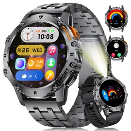 ESFOE Reloj Inteligente Hombre, 1.43" AMOLED Smartwatch Hombre con LED Linterna, 500mAh 5ATM Impermeable Smartwatch Militar con Wasap Llamadas, 110+ Modos Deportivos Pulsera Actividad para Android iOS