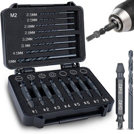 Topec 16PCS Damaged Screw Extractor Set and Left Hand Drill Bit Set, Easy Out Screw Extractor Set with Storage Case, Suitable for Remove Broken, Rusty, Stripped Screw