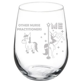 MIP Brand Wine Glass Goblet Nurse Practitioner Superstar Unicorn Funny (17 oz Stemless)