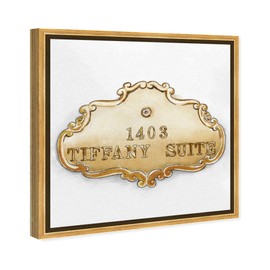 The Oliver Gal Artist Co. Fashion and Glam Framed Wall Art Canvas Prints 'Tiffany Suite Luxe' Road Signs Home Décor, 24" x 24", Gold, White