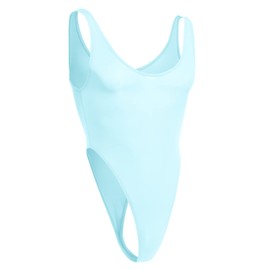 ABAFIP Men's Nylon Sleeveless Round Neck One Size Light Blue Solid High Cut Swimming Leotard