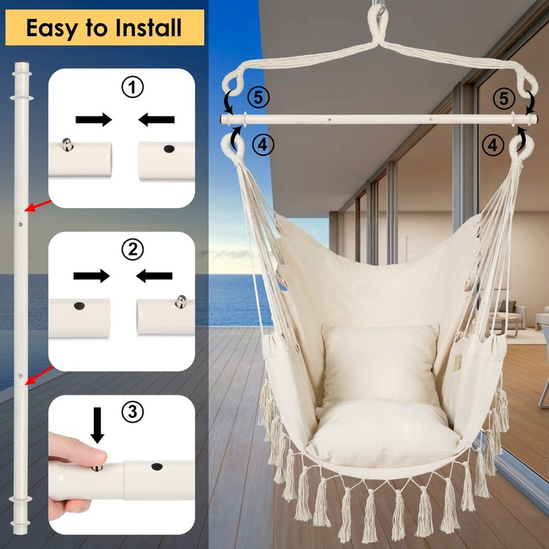 Y- STOP Hammock Chair Hanging Rope Swing, Max 500 Lbs,