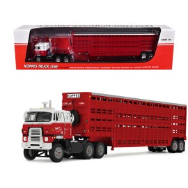 DCD International TranStar COE 45' Wilson Vintage Livestock Trailer Koppes Truck Line 1/64 Scale Red White Diecast Model