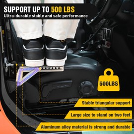 Nilight Car Door Step Universal Aluminum Latch Step for Car Roof Access Portable Folding Car Door Latch Hook Step Multi-Adjustable Both Feet Stand Pedal Max Load 500 Lbs for Truck SUV Vehicles, Black