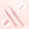 Guduling 2 Pcs Sticker Tweezers,Pink Tweezers,Stainless Steel Eyelash Tweezer for