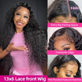 KVFCT 30 Inch Deep Wave Lace Front Wigs Human Hair 13x6 HD Transparent Deep Wave Lace Frontal Wigs for Women 200% Density Deep Curly Human Hair Wigs Pre Plcked Deep Wave Wig with Baby Hair