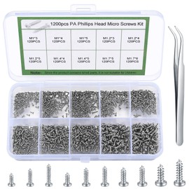 1200 Pcs Phillips Pan Head Self-Tapping Screws, M1/M1.2/M1.4/M1.7 carbon steel Round Head Self-Drilling Wood Screws Fasteners Assortment Kit, Nickel Plated