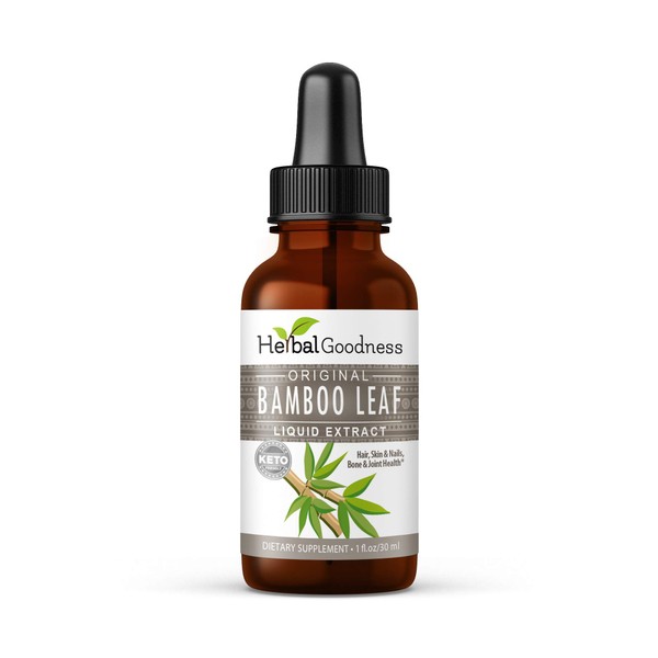 Bamboo Leaf Liquid Extract - Organic 15X Strength Natural Silica & Collagen - Healthy Hair, Nail & Skin -1 oz - Made in USA - Herbal Goodness