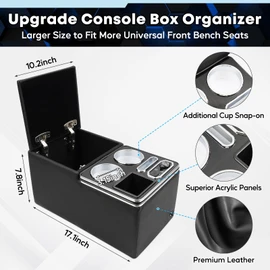 CEMOFE Upgraded Center Console, Wireless Charging Phone Holder & Cup Holders Armrest Organizer for Car Minivan Truck Van, Universal Rear Bench Seat Storage Box with 7 Modes LED Light