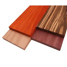 Barrington Hardwoods Imported Exotic Hardwood Variety Pack - Zebrawood, Purpleheart, Padauk, Okoume - 3/4" x 6" (4 Pcs) (3/4" x 6" x 12")