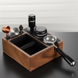 wencyzer Walnut Espresso Knock Box and Tamping Station, Coffee Organizer Box Fit for 58mm Espresso Tamper Distributor Portafilter Holder & Puck Screen Multi Accessory Storage