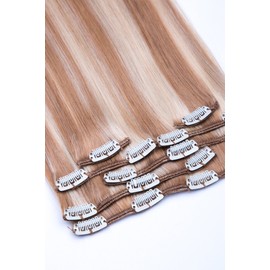 Remy Clip-In 100% Human Hair 7-Piece Set Quality 45 cm Clip-In Hair Extension dark blonde - bright/light blonde
