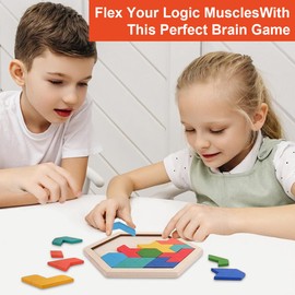 Wooden Puzzle Geometric Tangram Colorful Shape Design 3D Logic IQ Game Thinking Toys Gift for Teens (Colorful)