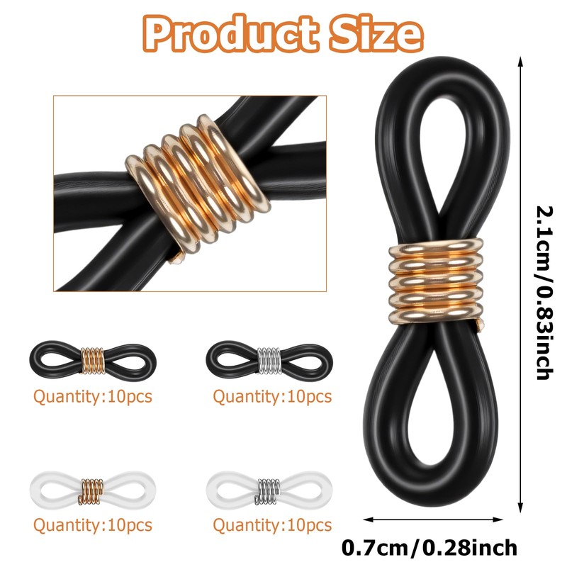 FdcLixuvol Eyeglass Chain Ends, 40 Pcs Adjustable Silicone Eyeglasses Chain