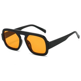 YAMEIZE Retro Square Aviator Sunglasses for Women - Men Vintage 70s Classic Sunglasses UV400 Protection, Black Orange