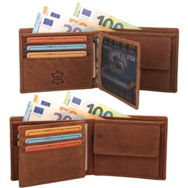 Fa.Volmer ® Mens Sturdy Brown Genuine Buffalo Leather Wallet with RFID Protection #VO22, brown, Classic