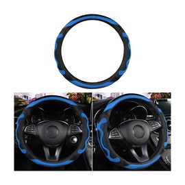 Adunsiaoto Carbon Fibre Car Steering Wheel Cover Silicon Fibre, Car Steering Wheel Cover with Two-Color Splicing Universal, Auto Carbon Fiber Sports Elastic Band Automobile Accessories(Black Blue)