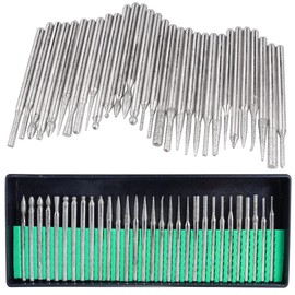 Bestgle 30 Pcs Diamond Burr Assortment Kit, 3mm Round Shank Diamond Coated Burrs Deburring Engraving Carving Drills Bits for Rotary Tool Accessories